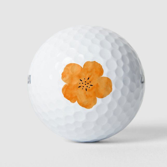 Orange Watercolor Poppy 2 Golf Balls (Front)