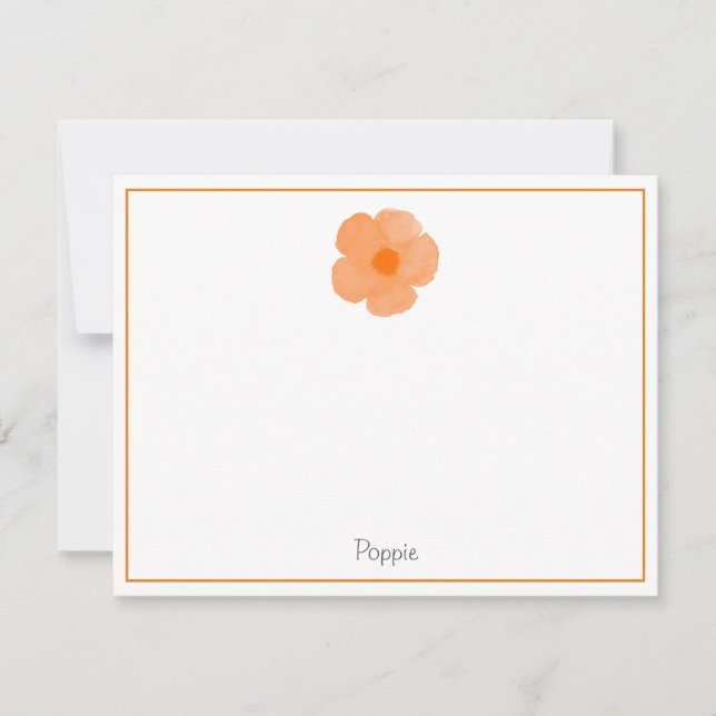 Orange Watercolor Poppy 3 Note Card (Front)