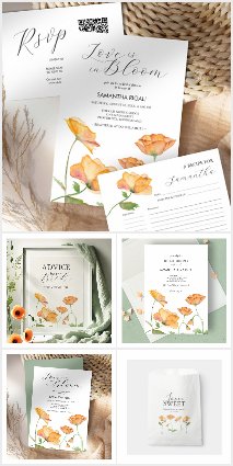 Orange Watercolor Poppy Bridal Shower