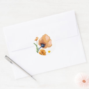 Orange watercolor poppy  classic round sticker