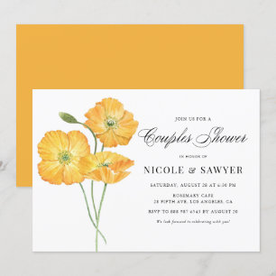 Orange Watercolor Poppy Flowers Couples Shower Invitation