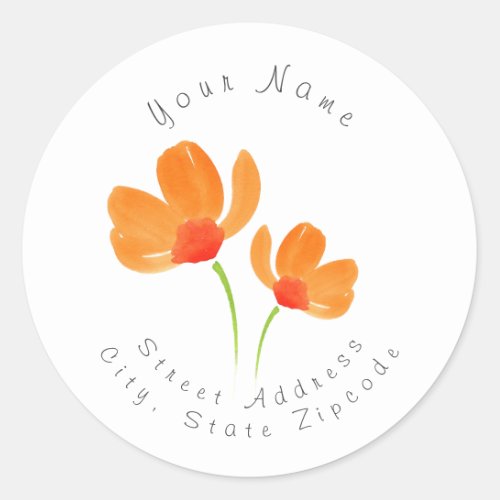 Orange Watercolor Poppy Flowers Label