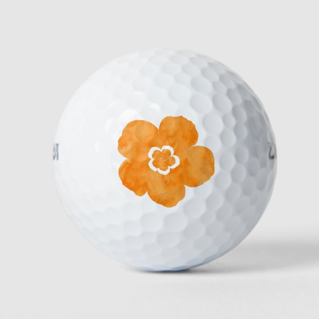 Orange Watercolor Poppy Golf Balls (Front)