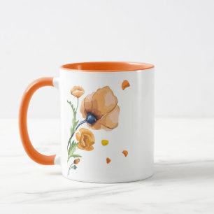 Orange watercolor poppy mug