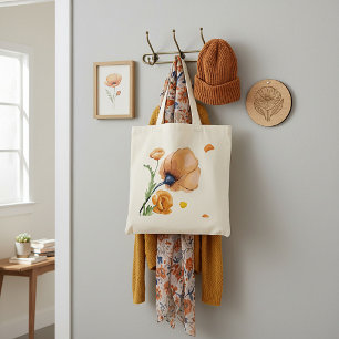 Orange watercolor poppy tote bag