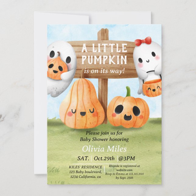 Orange Watercolor Pumpkin Baby Shower Invitation (Front)