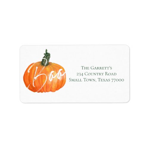 Orange Watercolor Pumpkin Boo Personalized Address Label