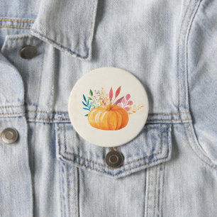 Orange Watercolor Pumpkin Fall Season Button
