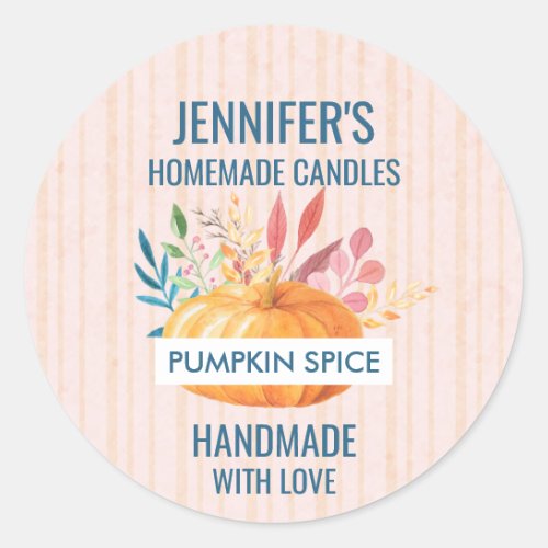 Orange Watercolor Pumpkin Fall Season Classic Round Sticker