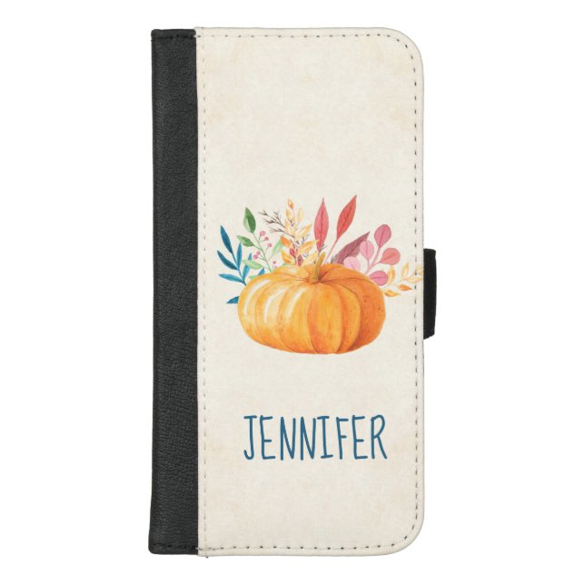 Orange Watercolor Pumpkin Fall Season iPhone Wallet Case (Front)