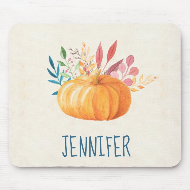 Orange Watercolor Pumpkin Fall Season Mouse Pad (Front)