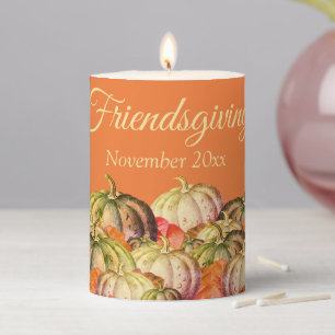 Orange Watercolor Pumpkin Friendsgiving Pillar Candle