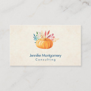 Orange Watercolor Pumpkin on Faux Parchment Business Card