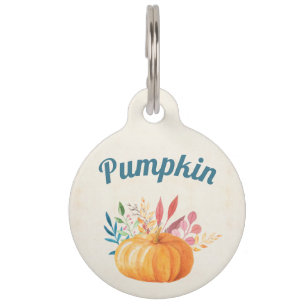 Orange Watercolor Pumpkin Pet ID Tag