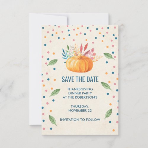 Orange Watercolor Pumpkin with Confetti Save The Date