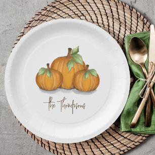 Orange Watercolor Pumpkins Personalized Paper Plates