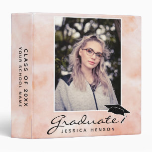 Orange Watercolor Script Graduation Photo Album  3 Ring Binder