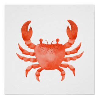 Orange Watercolor Sea Crab Poster Print