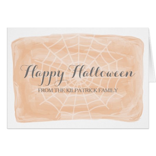Orange Watercolor Spider Web Halloween Card (Front Horizontal)