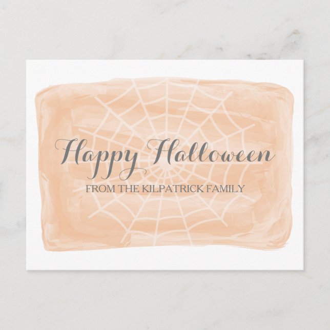 Orange Watercolor Spider Web Halloween Postcard (Front)