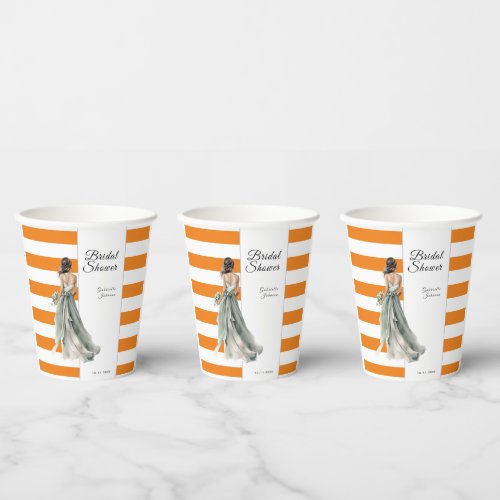 Orange watercolor stripes boho bridal shower  paper cups