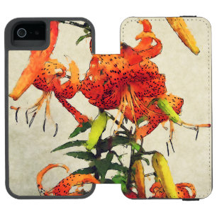 Orange Watercolor Tiger Lily 1 Wallet Case For iPhone SE/5/5s