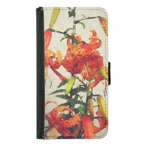 Orange Watercolor Tiger Lily 1 Samsung Galaxy S5 Wallet Case