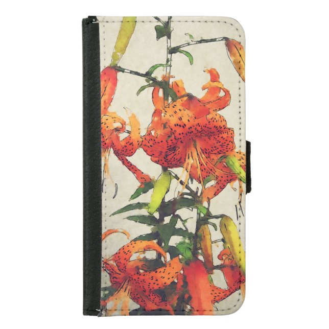 Orange Watercolor Tiger Lily 1 Samsung Galaxy Wallet Case (Front)