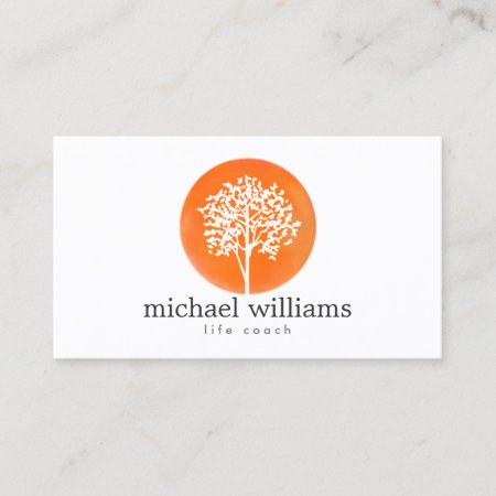 Orange Watercolor Tree Life Coach, Counselors Business Card