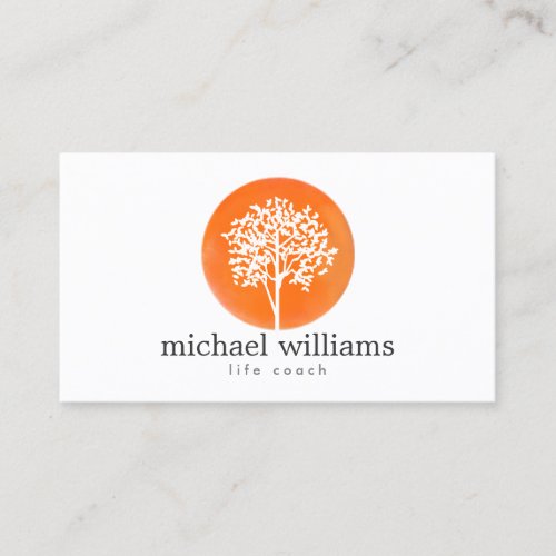 Orange Watercolor Tree Life Coach Counselors Business Card