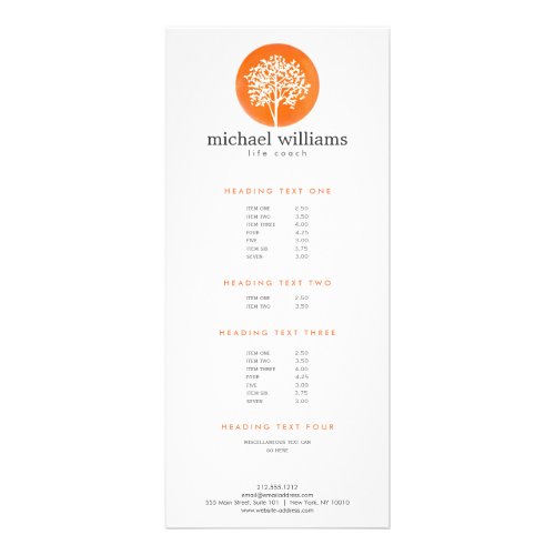 Orange Watercolor Tree Life Coach Counselors Rack Card