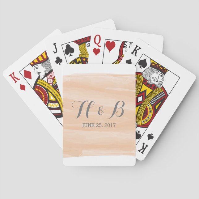 Orange Watercolor Wedding Playing Cards (Back)