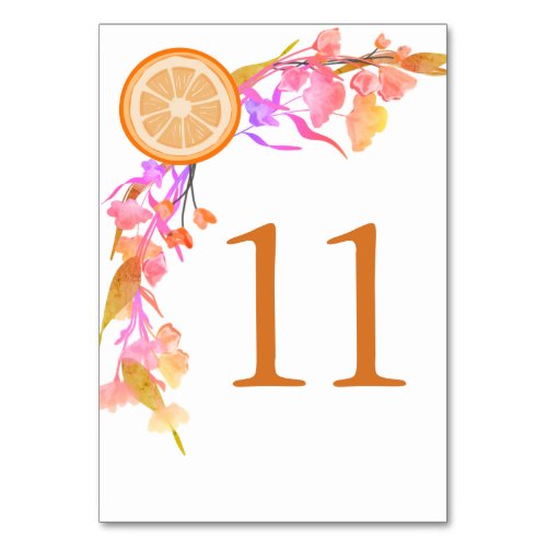 Orange Watercolor Wildflower Fruit  Table Number