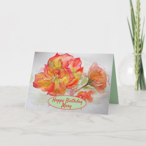Orange Watercolour Rose Painting Floral Garden Card
