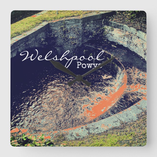 Orange Waterfall & Pool in Welshpool, Powys Square Wall Clock (Front)