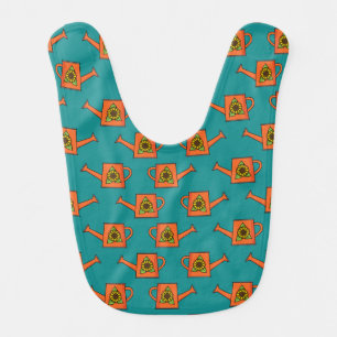 Orange Watering Can with Sunflower Baby Bib