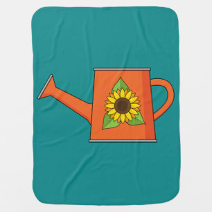 Orange Watering Can with Sunflower Baby Blanket
