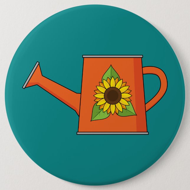 Orange Watering Can with Sunflower Button (Front)