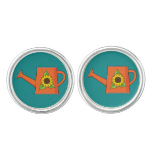 Orange Watering Can with Sunflower Cufflinks