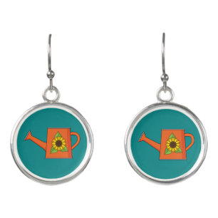 Orange Watering Can with Sunflower Earrings