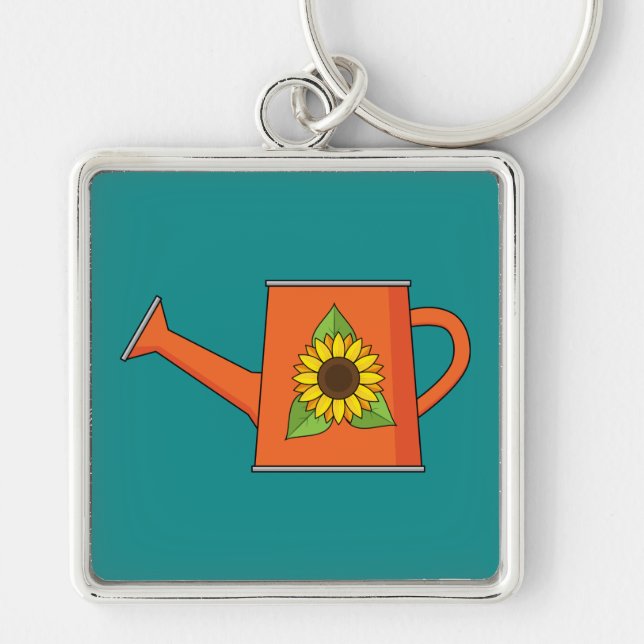 Orange Watering Can with Sunflower Keychain (Front)
