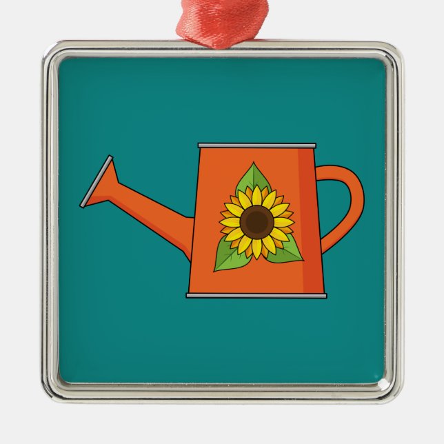 Orange Watering Can with Sunflower Metal Ornament (Front)
