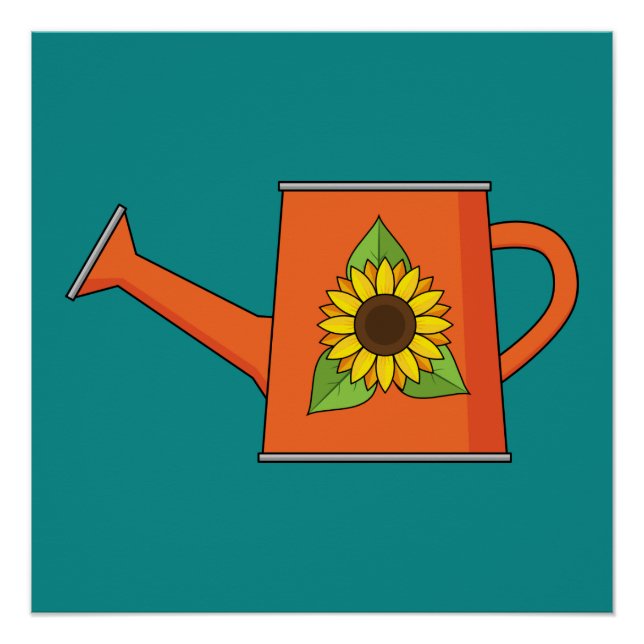 Orange Watering Can with Sunflower Poster (Front)