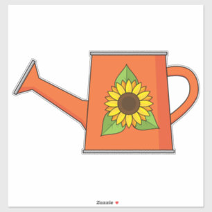 Orange Watering Can with Sunflower Sticker