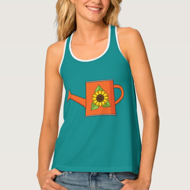 Orange Watering Can with Sunflower Tank Top (Front)