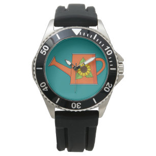 Orange Watering Can with Sunflower Watch