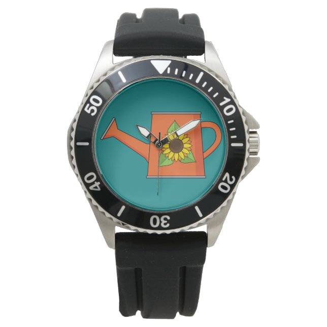 Orange Watering Can with Sunflower Watch (Front)