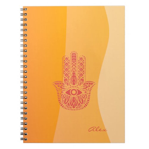 Orange Waves Simple Red Hamsa Personalized Notebook