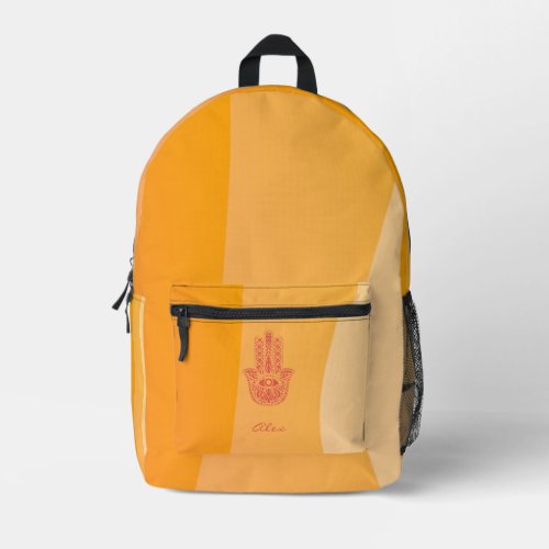 Orange Waves Simple Red Hamsa Personalized Printed Backpack