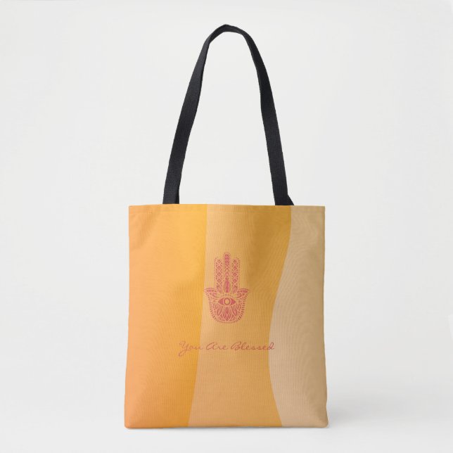 Orange Waves Simple Red Hamsa Personalized Tote Bag (Front)